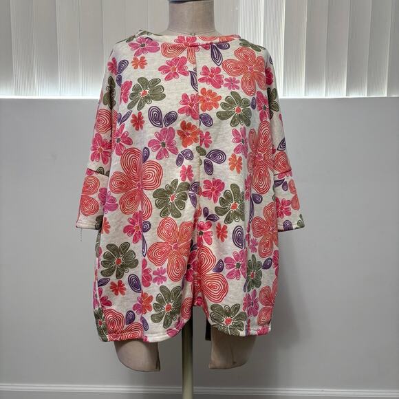 New! HOPELY Woman's Pink Floral Print  Bohemian 3/4 Sleeve Blouse Small - Picture 1 of 5
